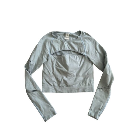 PINK VICTORIA'S SECRET Gray Blue Long Sleeve Crop Workout Top Sz Medium - Picture 8 of 8